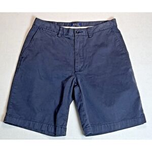 Men's Polo Ralph Lauren Size 31 Khaki Shorts Navy Blue Flat Front Cotton Casual